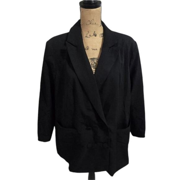 ELOQUII  Black Blazer Jacket Oversized Double Breasted Career Business Coat 18 - Picture 1 of 7